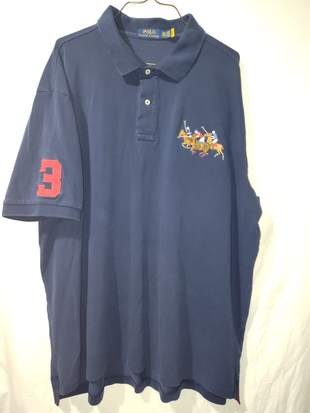 Polo by Ralph Lauren Navy Polo with Red Sleeve '3' and Embroidered Players